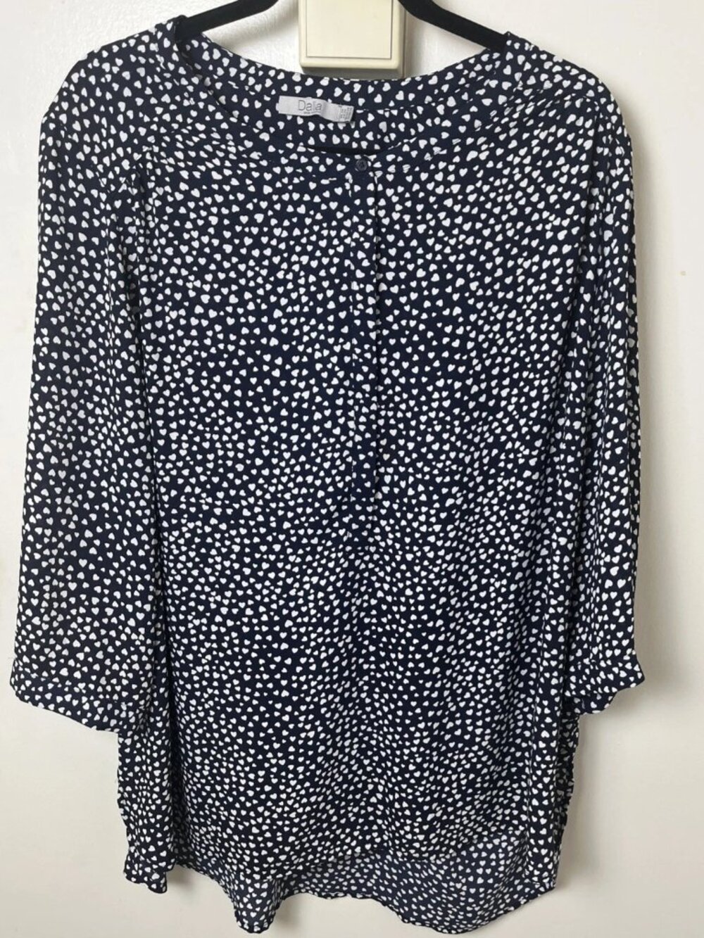 Dalia 2X Navy Heart Print High Low Blouse